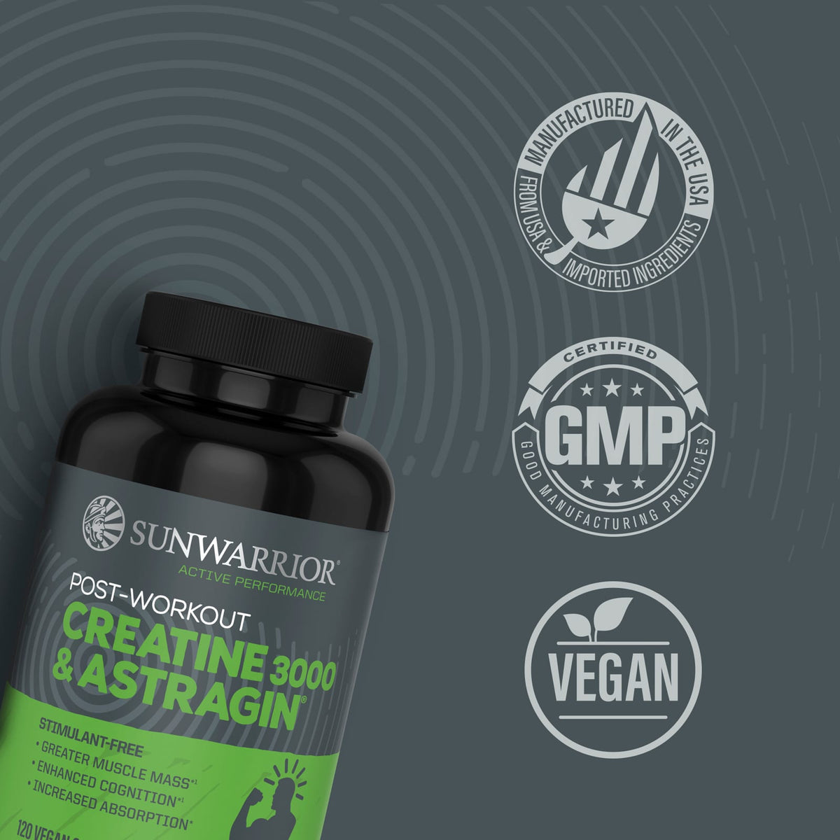 Sunwarrior Post-Workout Creatine 3000 & Astragin, 120 Vegan Capsules - view 4