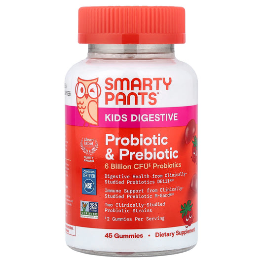SmartyPants Kids Digestive Prebiotic & Probiotic Gummies, Strawberry, 45 Count