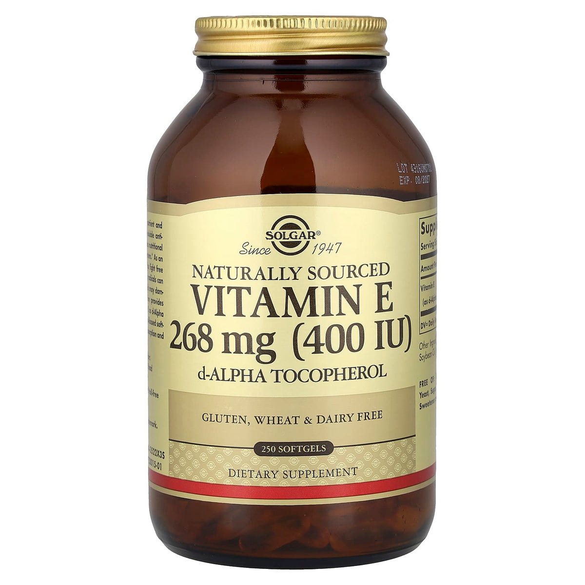 Solgar Naturally Sourced Vitamin E 268 mg (400 IU), 250 Softgels — product view