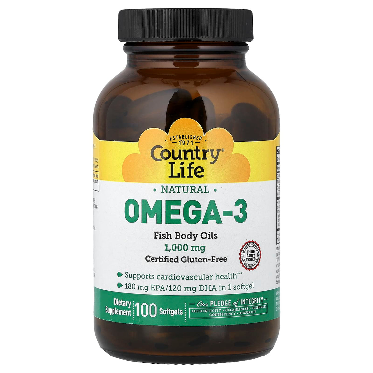 Country Life Natural Omega-3, 1,000 mg, 100 Softgels — product view
