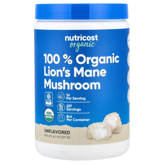 Nutricost 100% Organic Lion's Mane Mushroom Powder, Unflavoured, 227 g (8.1 oz)