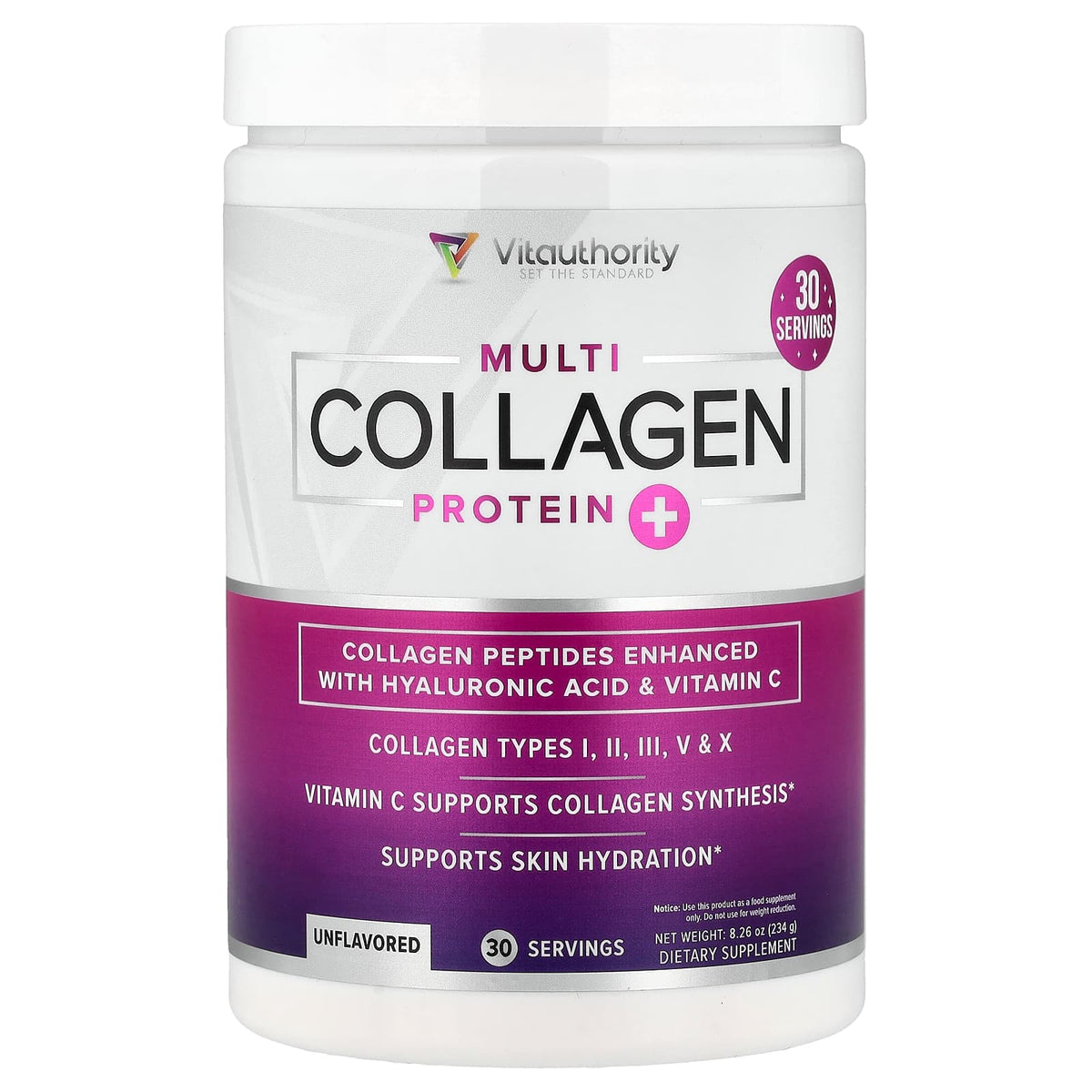 Vitauthority Multi Collagen Protein+, Unflavoured, 234 g (8.26 oz)