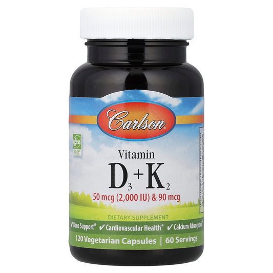 Carlson Vitamin D3 + K2, 120 Vegetarian Capsules