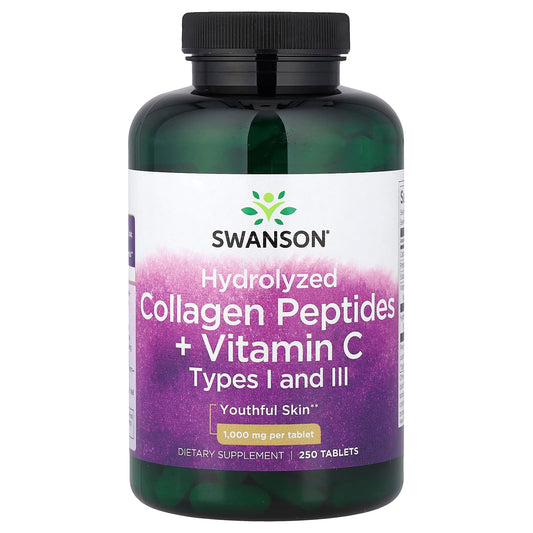 Swanson Hydrolyzed Collagen Peptides + Vitamin C, 250 Tablets