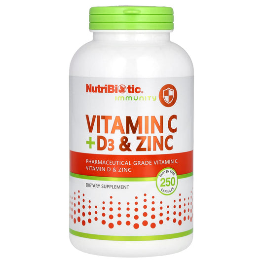 NutriBiotic Vitamin C + D3 & Zinc, 250 Capsules