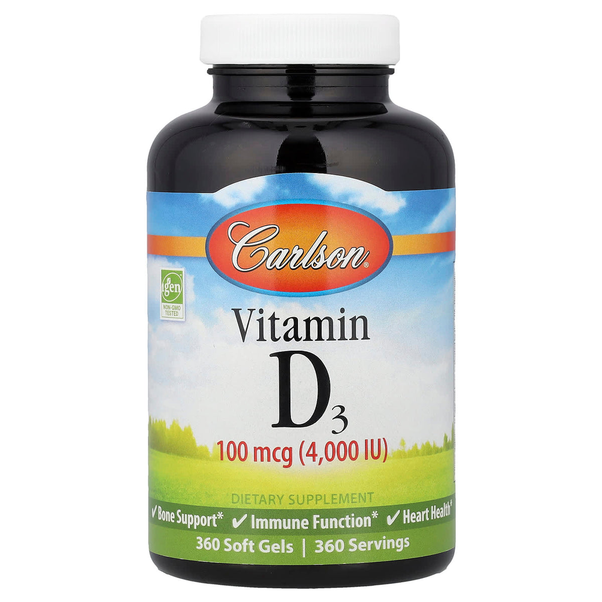 Carlson Vitamin D3, 100 mcg (4,000 IU), 360 Soft Gels — product view