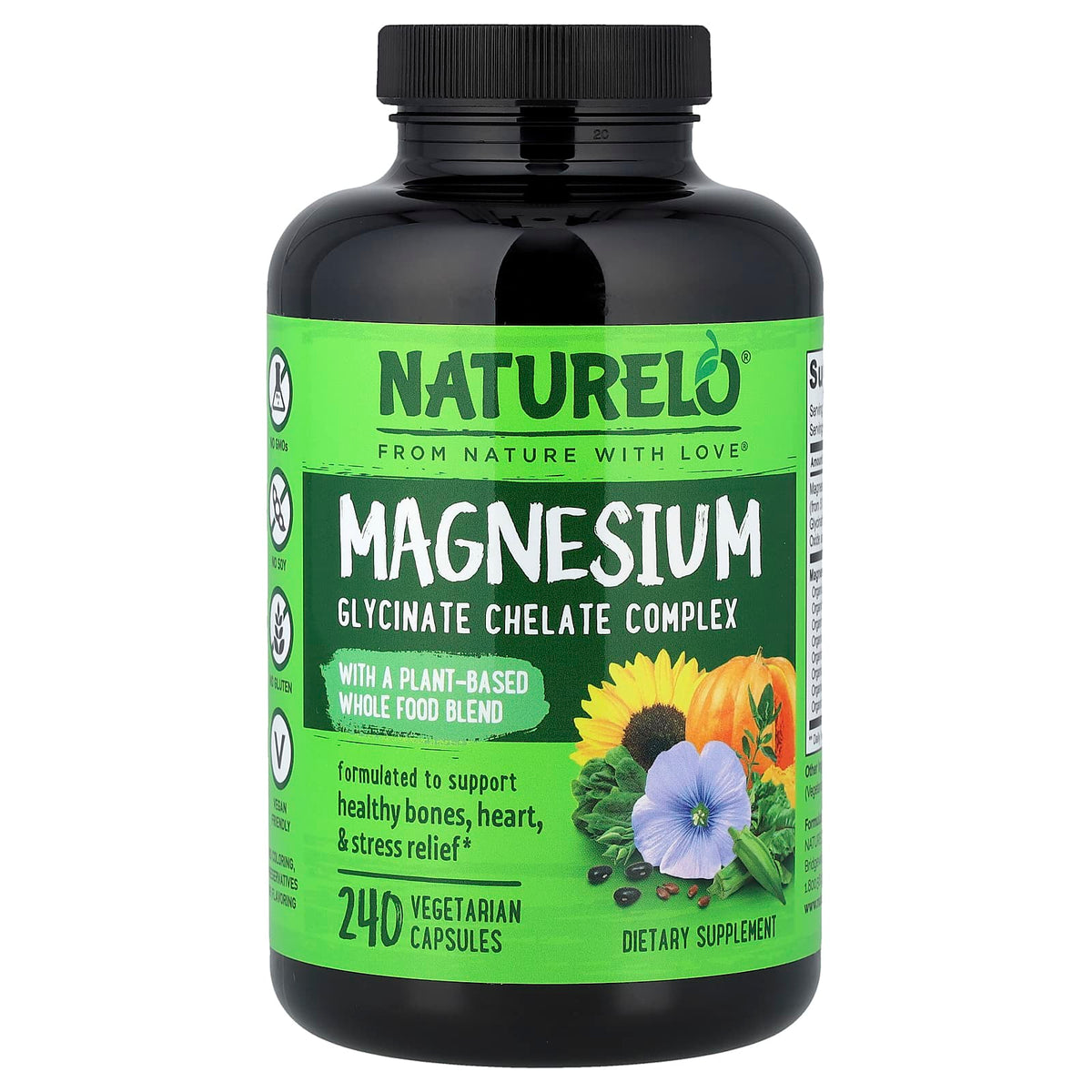 Naturelo Magnesium Glycinate Chelate Complex, 240 Vegetarian Capsules — product view