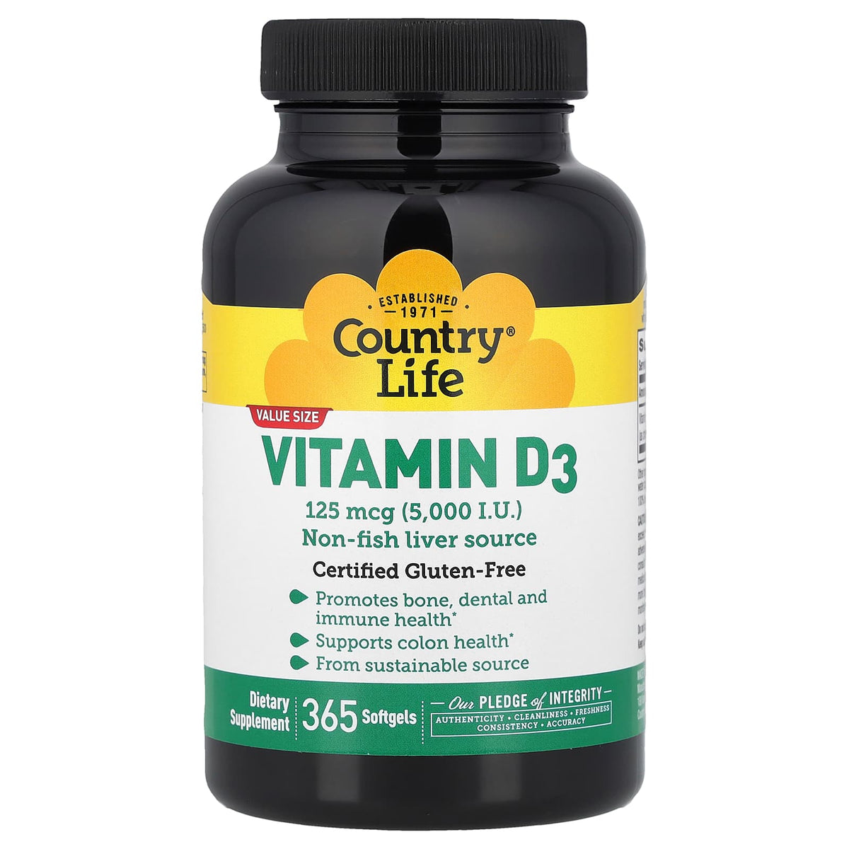 Country Life Vitamin D3 125 mcg (5,000 IU), 365 Softgels