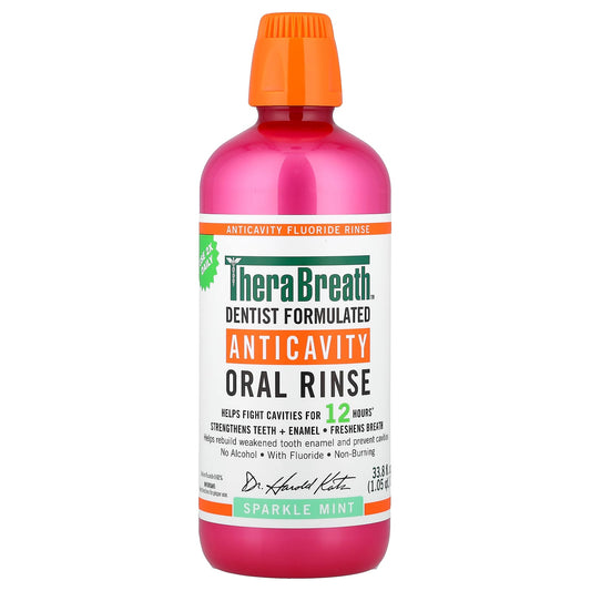 TheraBreath Fluoride Oral Rinse, Sparkle Mint, 1 L (33.8 fl oz)