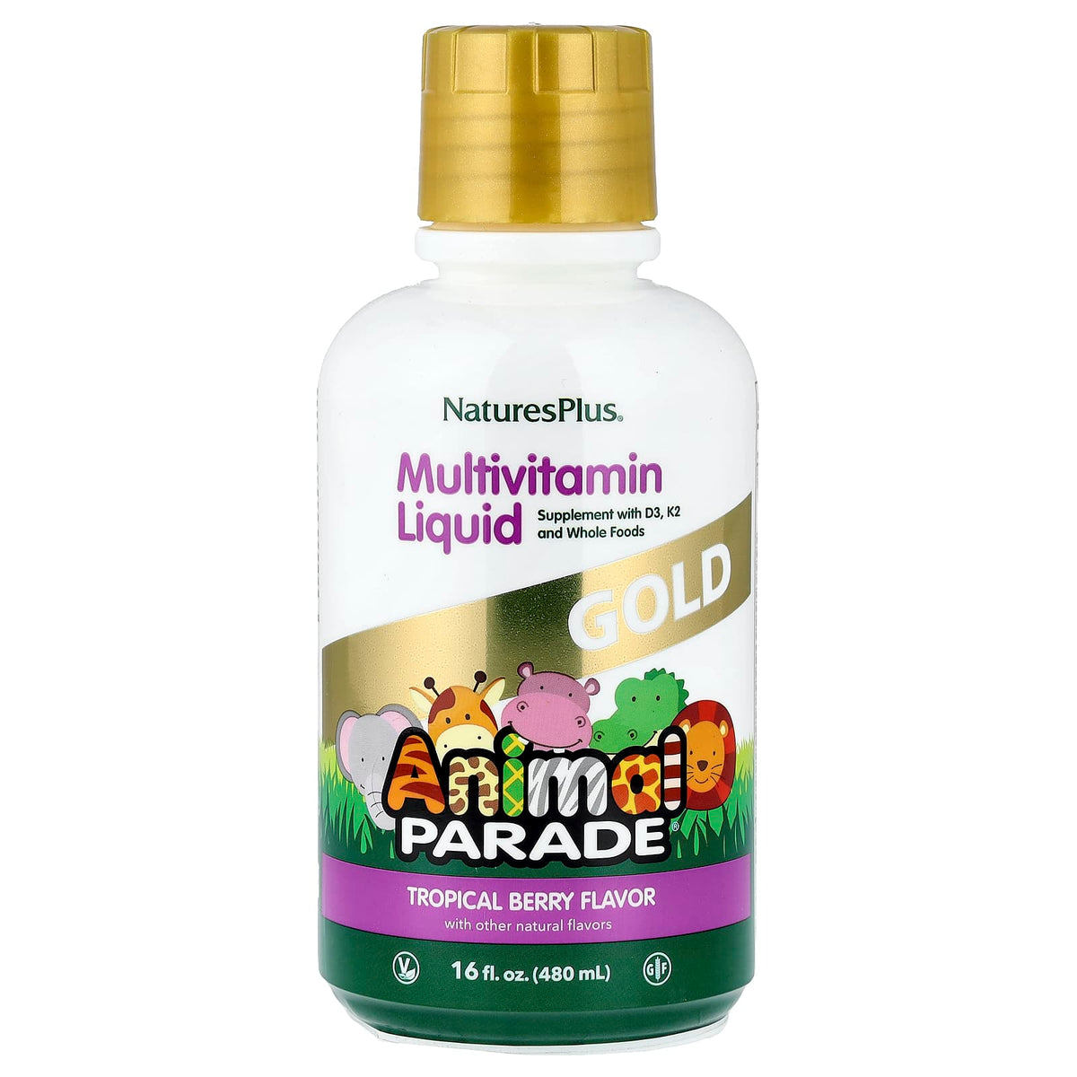 NaturesPlus Animal Parade Gold Multi Liquid, Tropical Berry, 480 ml (16 fl oz)