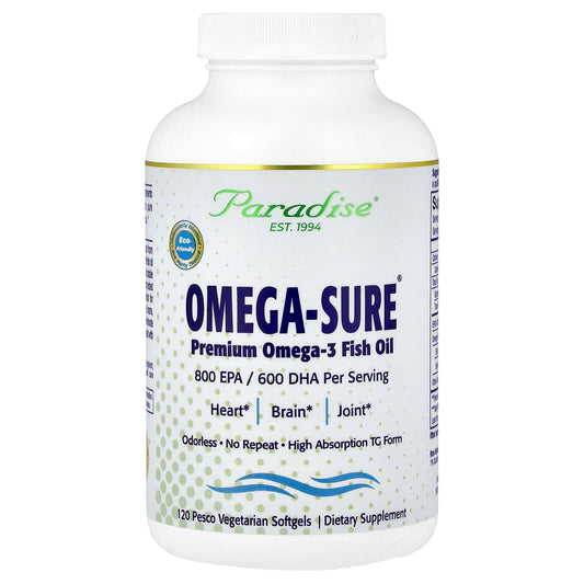 Paradise Herbs Omega-Sure Omega-3 Fish Oil, 120 Pesco Vegetarian Softgels