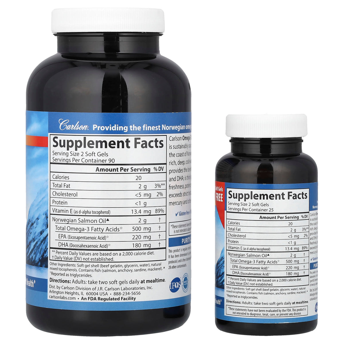 Carlson Omega-3 Enriched Salmon Oil, 230 Soft Gels - view 2