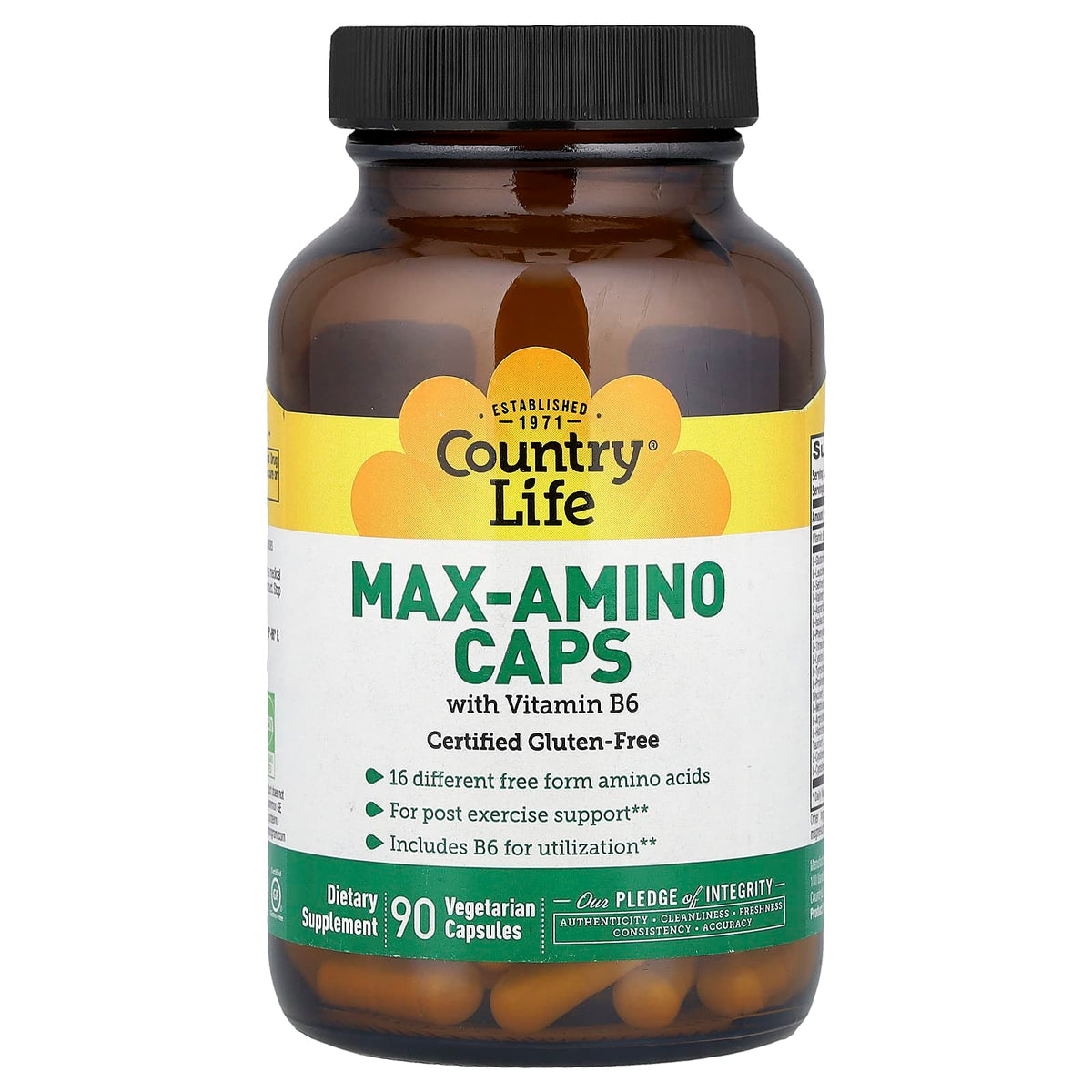 Country Life Max-Amino Caps with Vitamin B6, 90 Vegetarian Capsules