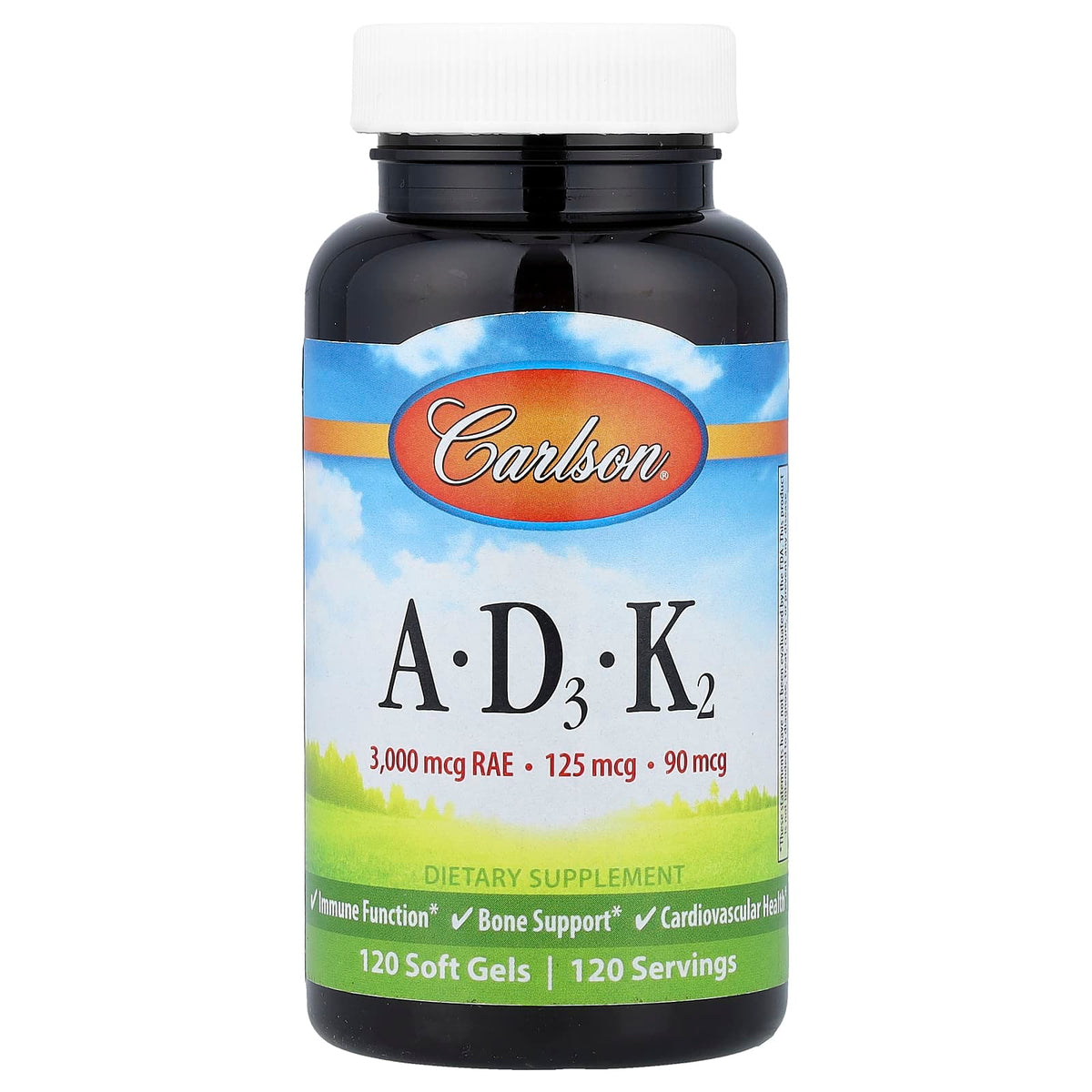 Carlson Vitamins A - D3 - K2, 120 Softgels — product view