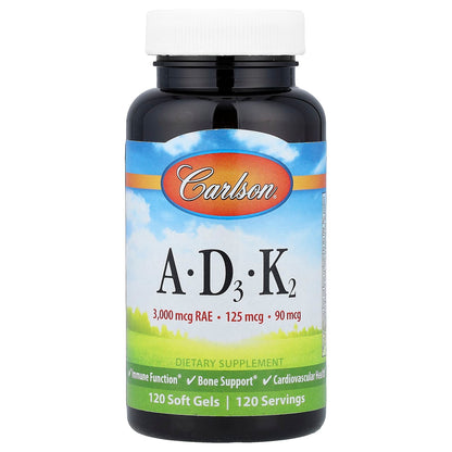 Carlson Vitamins A - D3 - K2, 120 Softgels