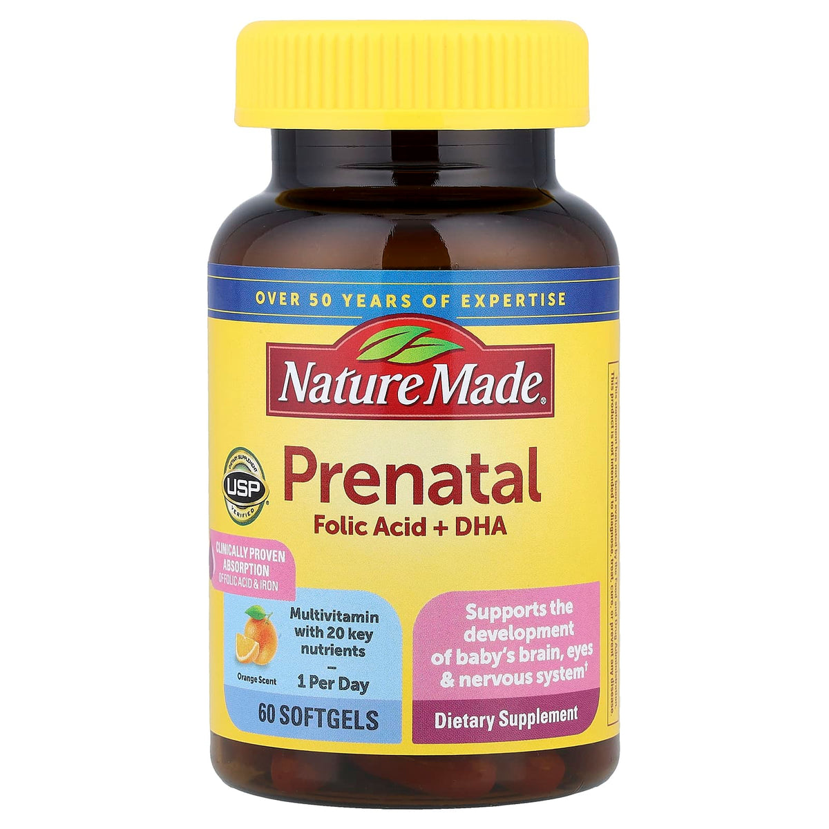 Nature Made Prenatal Folic Acid + DHA, Orange, 60 Softgels — product view