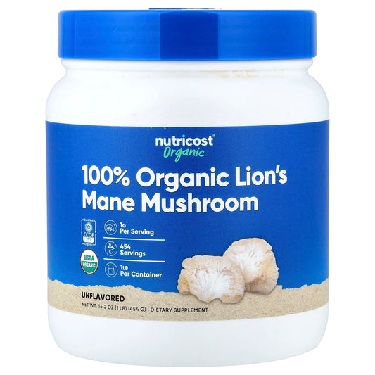 Nutricost Organic Lion's Mane Mushroom Powder, Unflavoured, 454 g (1 lb)