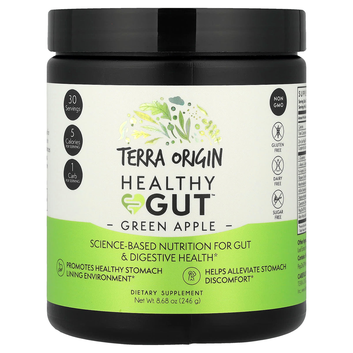 Terra Origin Healthy Gut Powder, Green Apple, 246 g (8.68 oz)