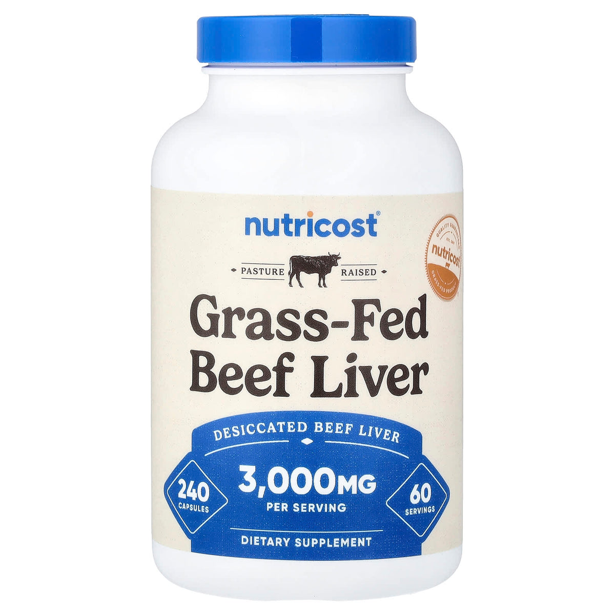 Nutricost Grass-Fed Beef Liver 3,000 mg 240 Capsules (750 mg per Capsule)