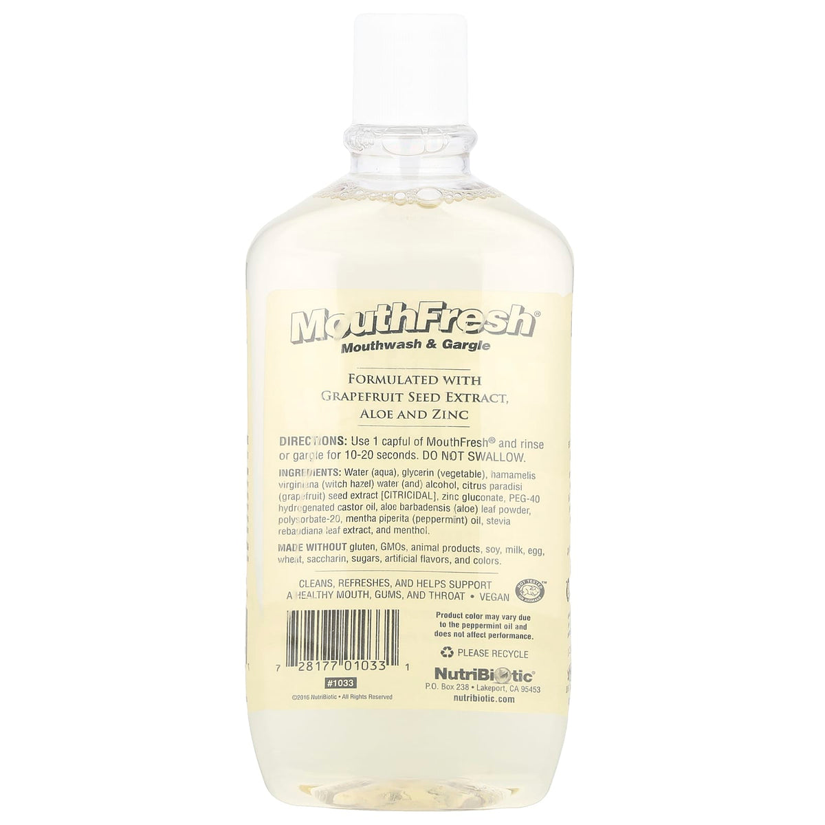 NutriBiotic Mouth Fresh Mouthwash & Gargle, Peppermint, 473 ml (16 fl oz) — alternate product view