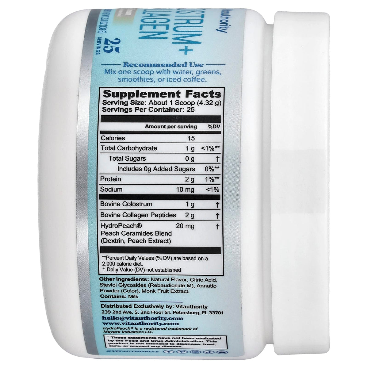 Vitauthority Colostrum + Collagen, Orange Cream, 3.81 oz (108 g) — alternate product view