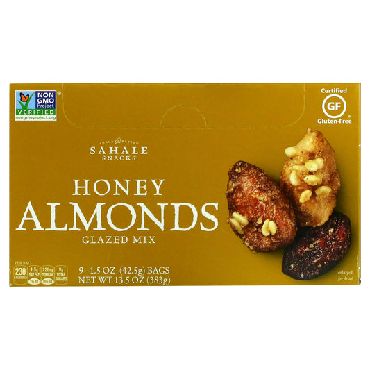 Sahale Snacks Glazed Mix Honey Almonds, 9 Packs, 1.5 oz (42.5 g) Each