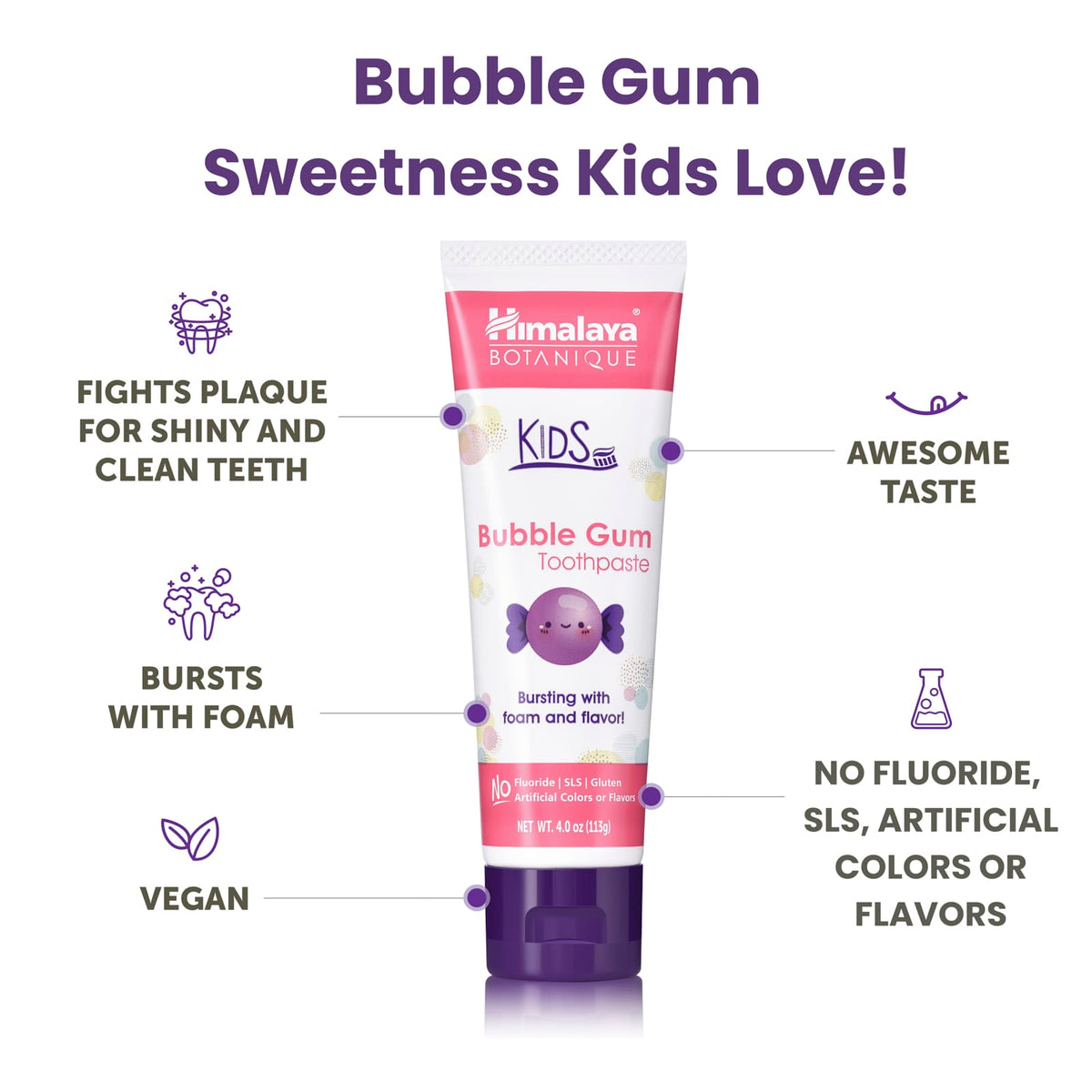 Himalaya Botanique Kids Toothpaste, Bubble Gum, 113 g - view 6