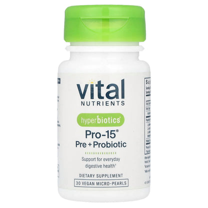 Vital Nutrients Hyperbiotics Pro-15 Pre + Probiotic, 30 Vegan Micro-Pearls