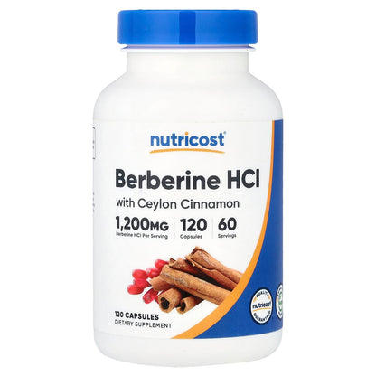 Nutricost Berberine HCl with Ceylon Cinnamon, 120 Capsules