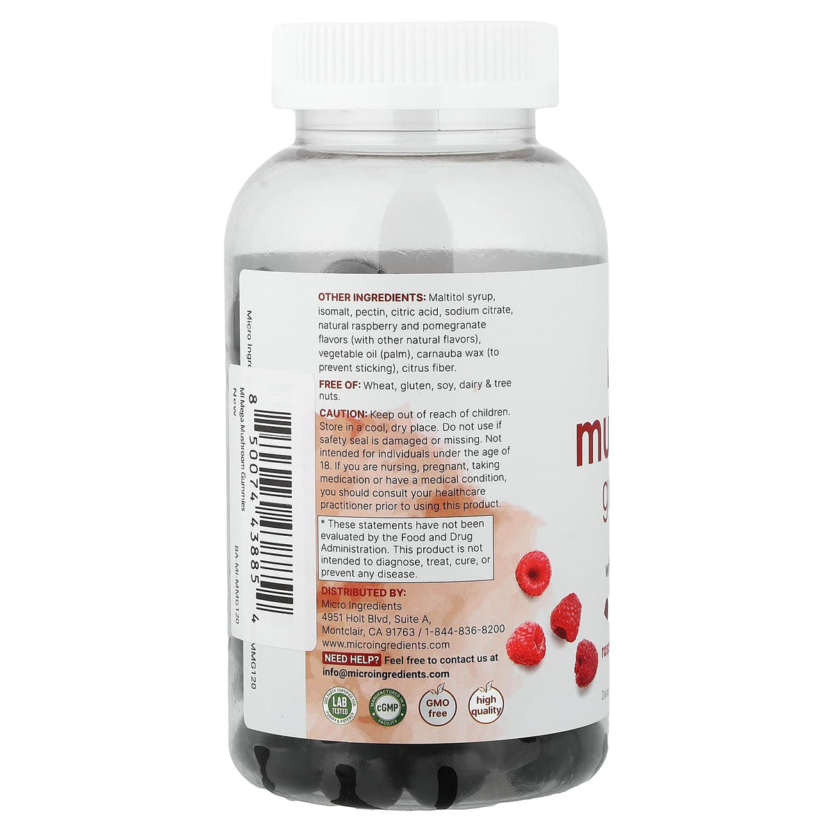 Micro Ingredients Mega Mushrooms Gummies Raspberry & Pomegranate 120 Gummies - view 3