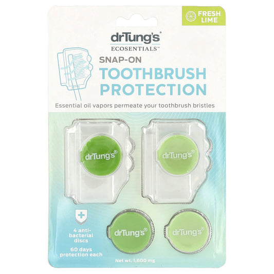 Dr. Tung's Ecosentials Snap-On Toothbrush Protection, Fresh Lime, 4 Count