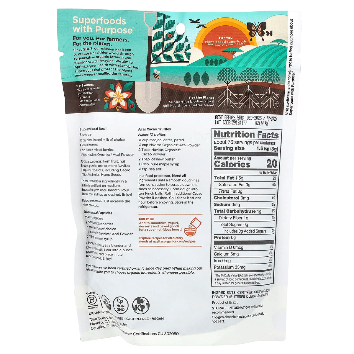 Navitas Organics Organic Acai Powder, 227 g (8 oz) - view 2