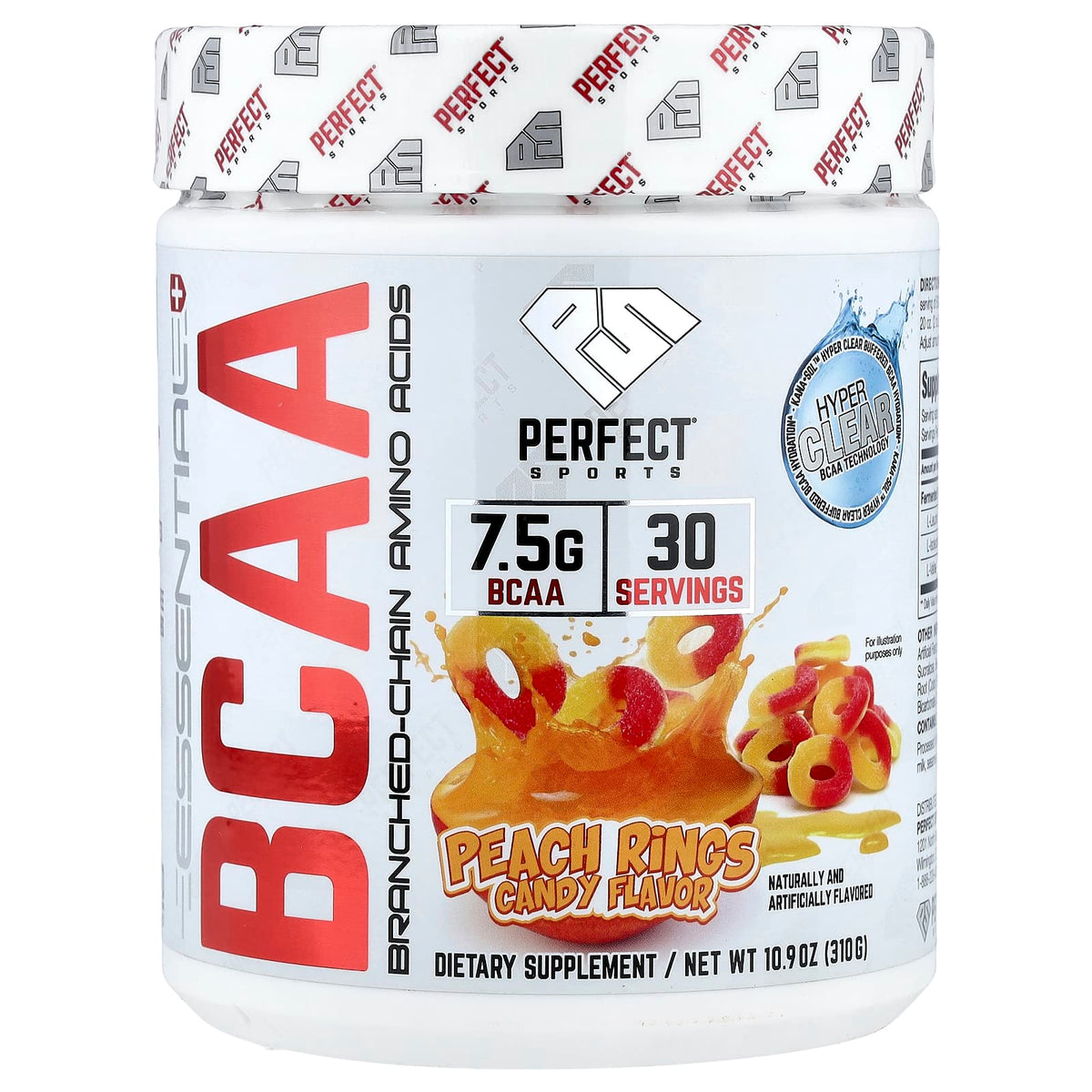 Perfect Sports BCAA Hyper Clear Peach Rings Sweets 310 g (10.9 oz) — product view