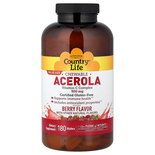 Country Life Chewable Acerola Vitamin C Complex, Berry, 180 Wafers