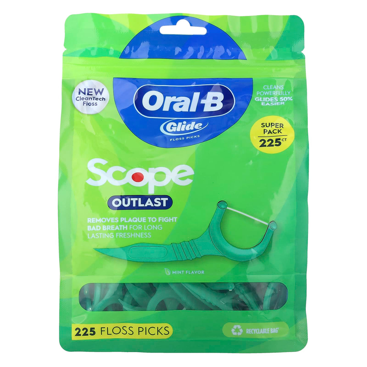 Oral-B Glide Scope Outlast Floss Picks, Mint, 225 Count — product view