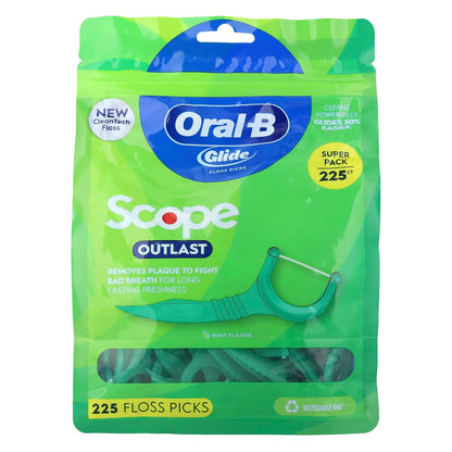 Oral-B Glide Scope Outlast Floss Picks, Mint, 225 Count