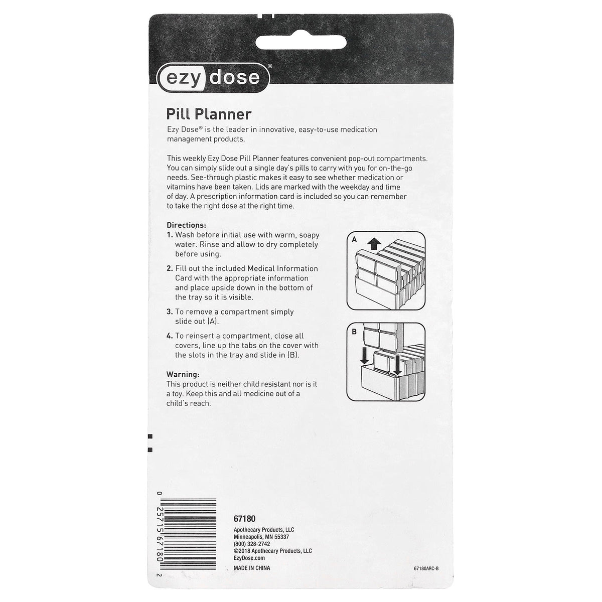 Ezy Dose Weekly Pill Planner, 4 Times a Day with Pop-Outs, 1 Count — alternate product view
