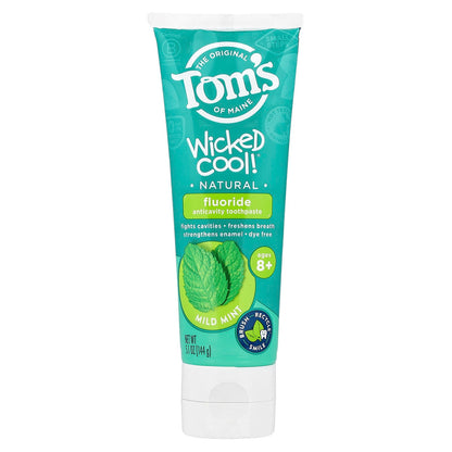 Tom's of Maine Wicked Cool! Fluoride Toothpaste, Ages 8+, Mild Mint, 144 g
