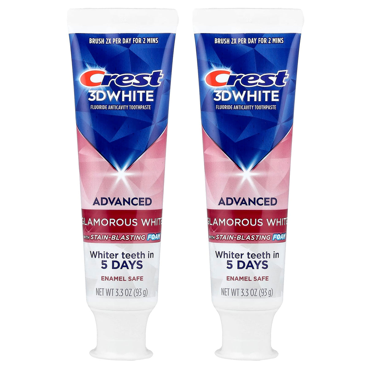 Crest 3D White Advanced Toothpaste, Glamorous White, 2 Tubes, 93 g Each