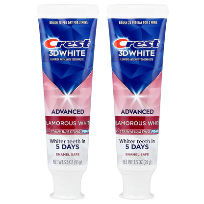 Crest 3D White Advanced Toothpaste, Glamorous White, 2 Tubes, 93 g Each