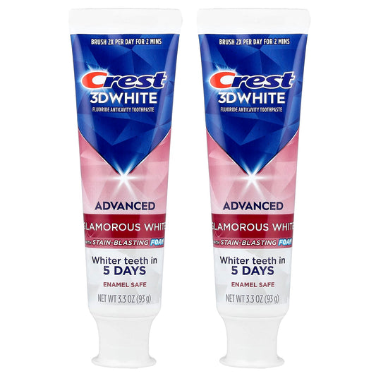 Crest 3D White Advanced Toothpaste, Glamorous White, 2 Tubes, 93 g Each