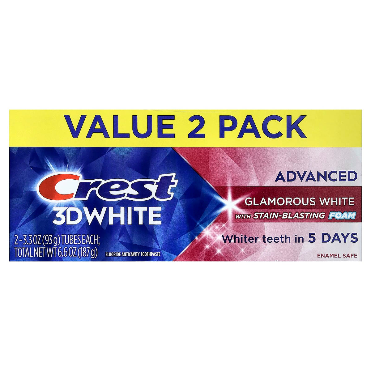 Crest 3D White Advanced Toothpaste, Glamorous White, 2 Tubes, 93 g Each - view 2