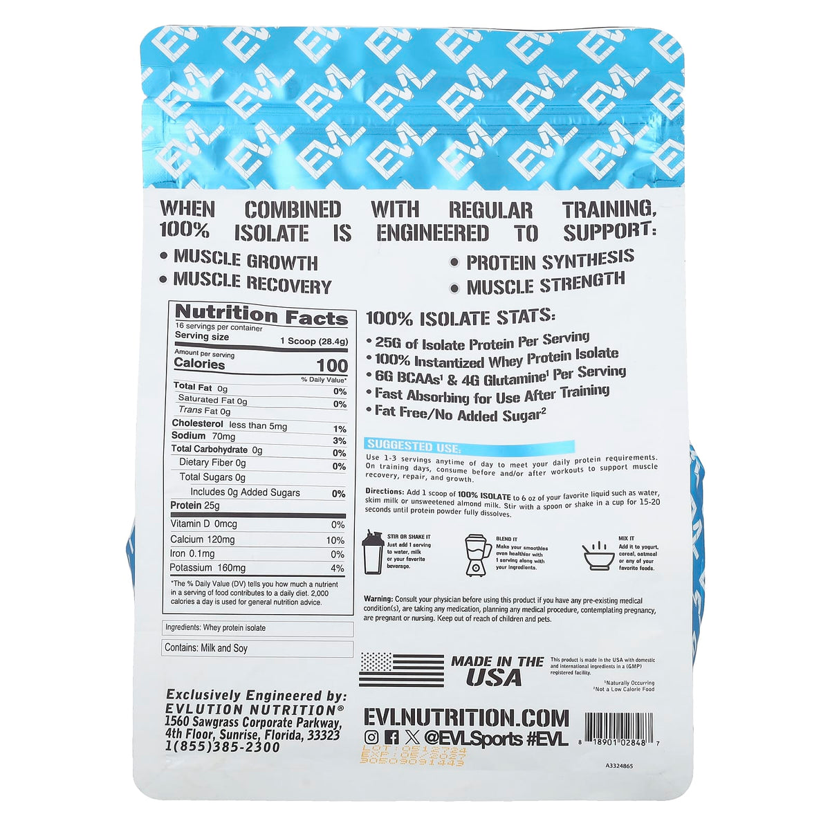 EVLution Nutrition 100% Isolate Protein, Unflavoured, 454 g (1 lb) - view 2