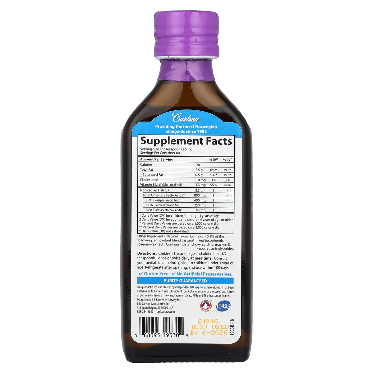 Carlson Kid's Norwegian Fish Oil Natural Mixed Berry 800 mg, 200 ml (6.7 fl oz) — alternate product view