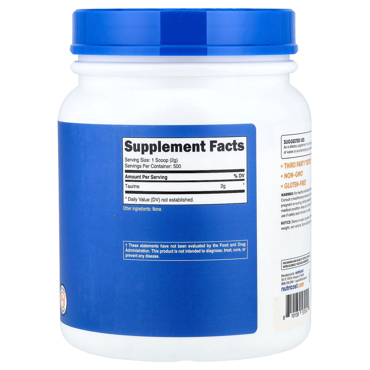 Nutricost Taurine Unflavoured 1 kg (35.7 oz) - view 2
