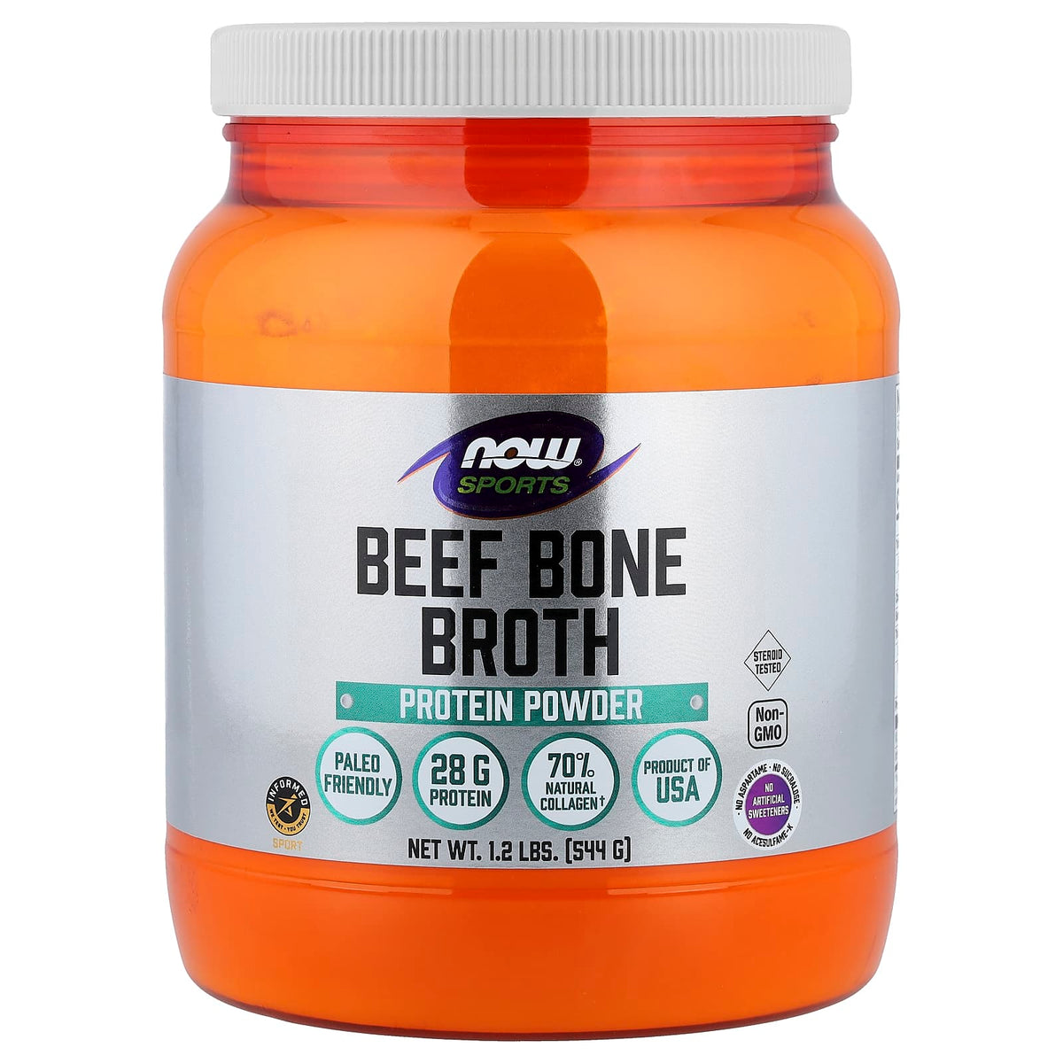 NOW Foods Sports Beef Bone Broth Protein Powder, 544 g (1.2 lb)