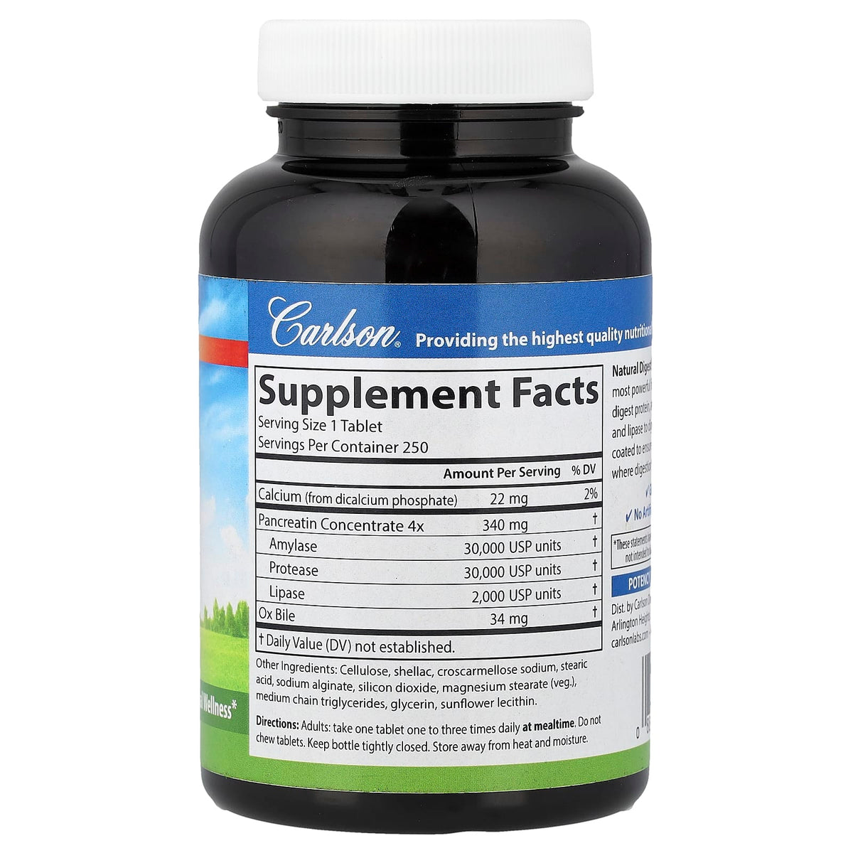 Carlson Natural Digestive Enzymes with Protease, Amylase and Lipase, 250 Tablets - view 2
