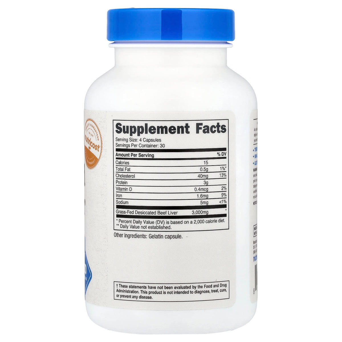 Nutricost Grass-Fed Beef Liver 120 Capsules (750 mg per Capsule) — alternate product view