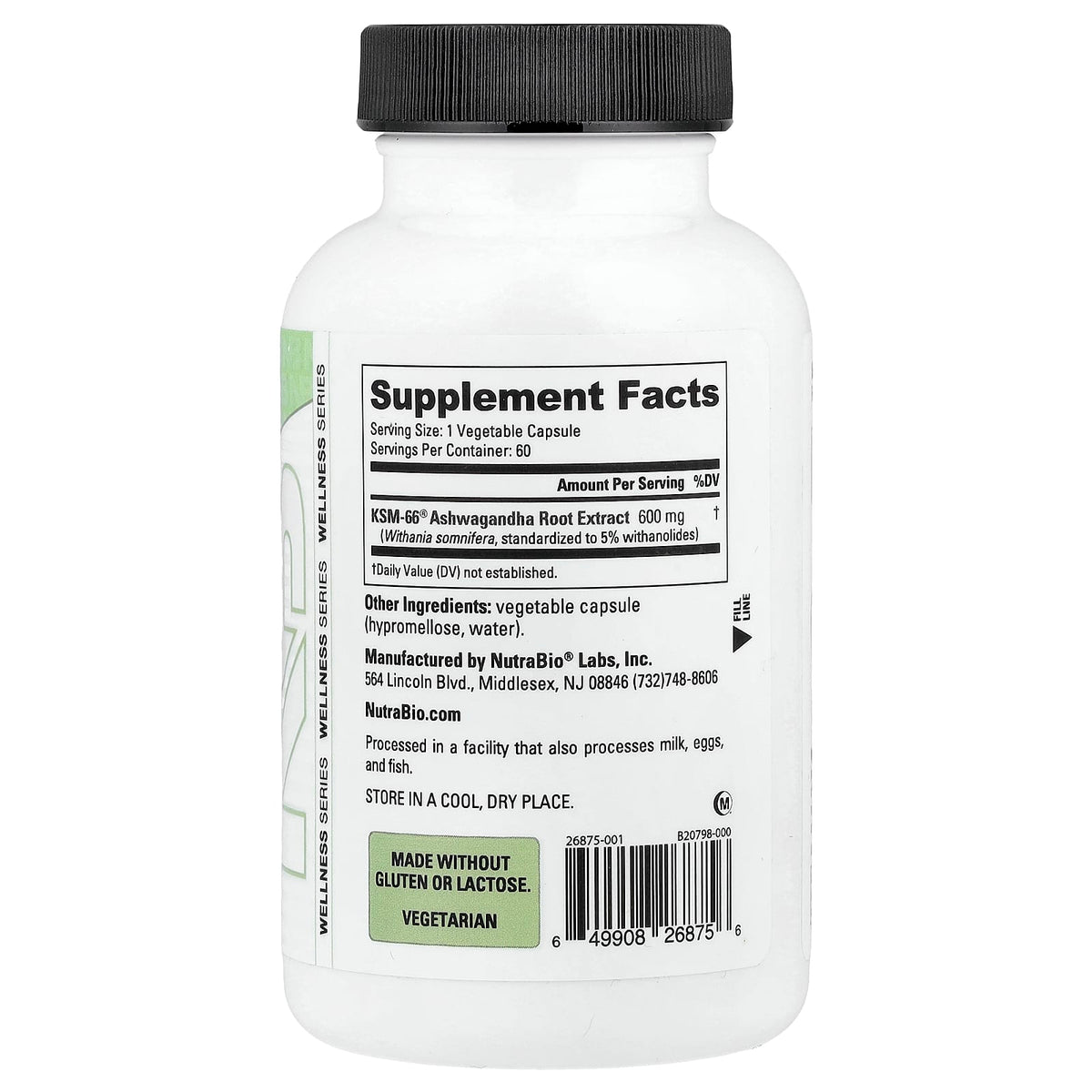 NutraBio KSM-66 Ashwagandha 600 mg, 60 Capsules — alternate product view