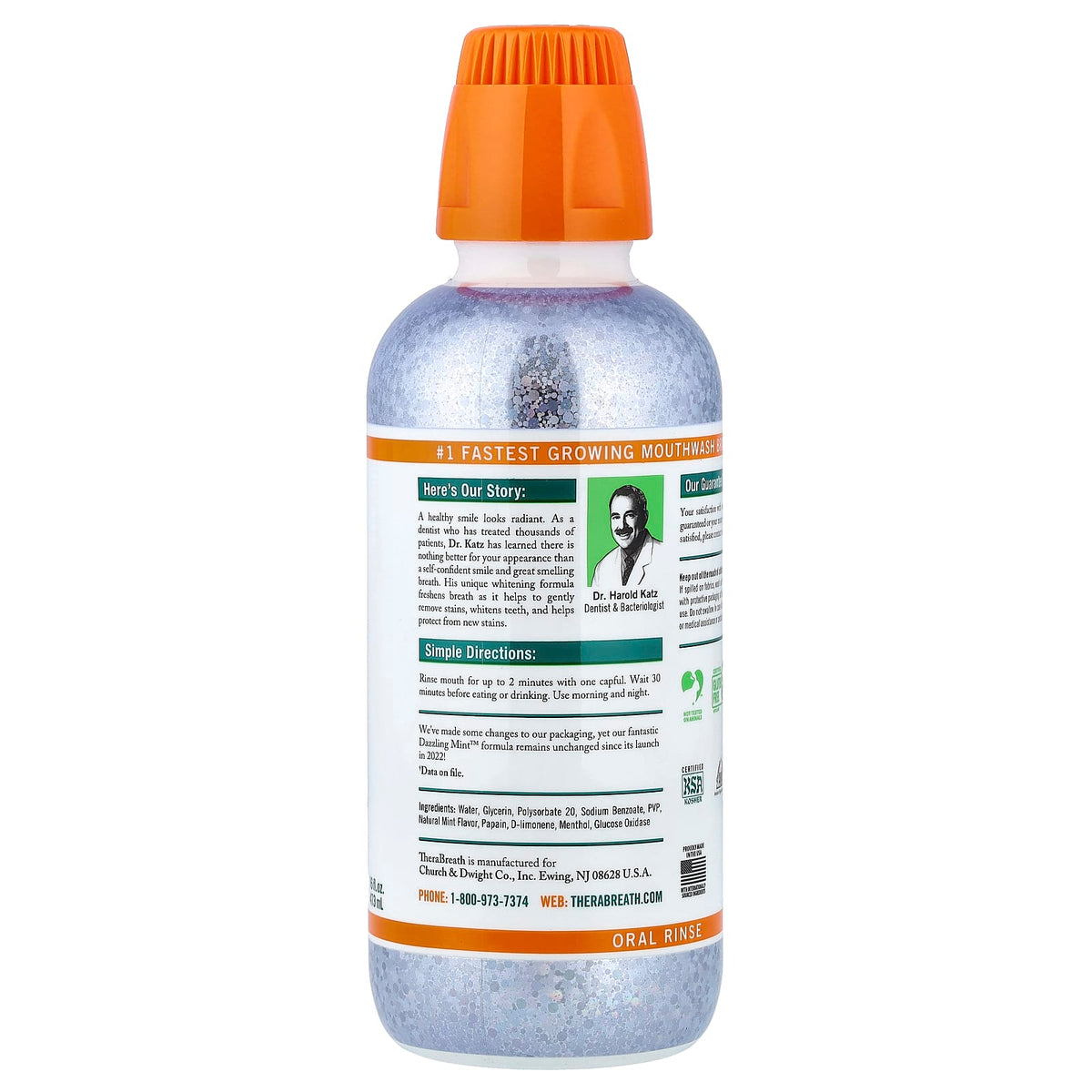 TheraBreath Whitening Fresh Breath Oral Rinse, Dazzling Mint, 473 ml (16 fl oz) - view 2